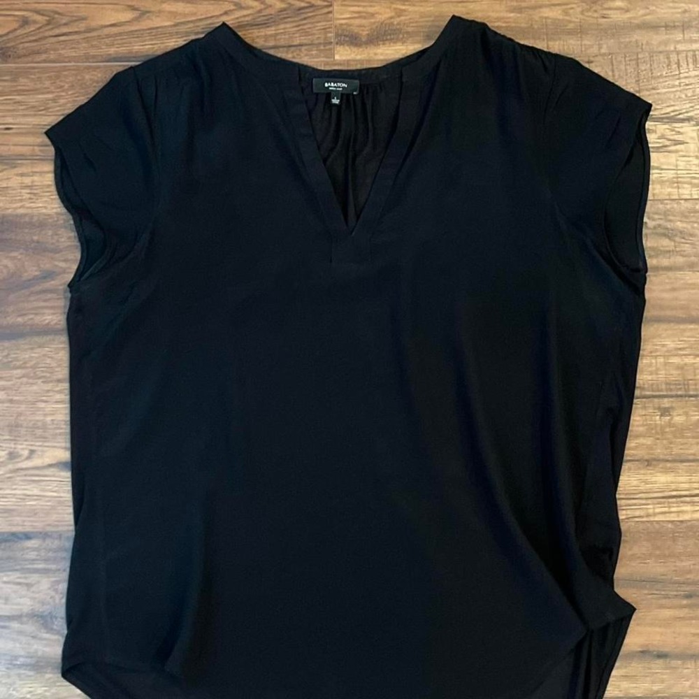 Aritzia‎ Babaton Silk Short Sleeve Tshirt V Neck Large Quiet Luxury Minimalist